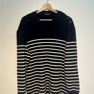 Saint James Navy and cream Striped Breton Fisherman Sweater Made in France